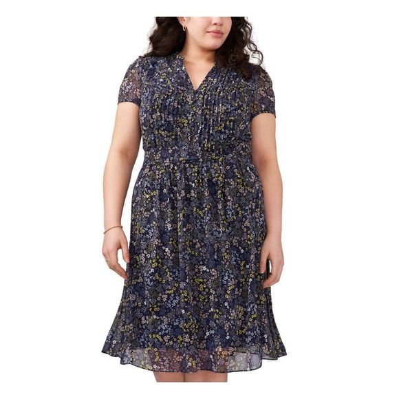 MSK Womens Navy Belted Pullover Pintucks Lined Split Shirt Dress Plus 18W - Picture 3 of 4